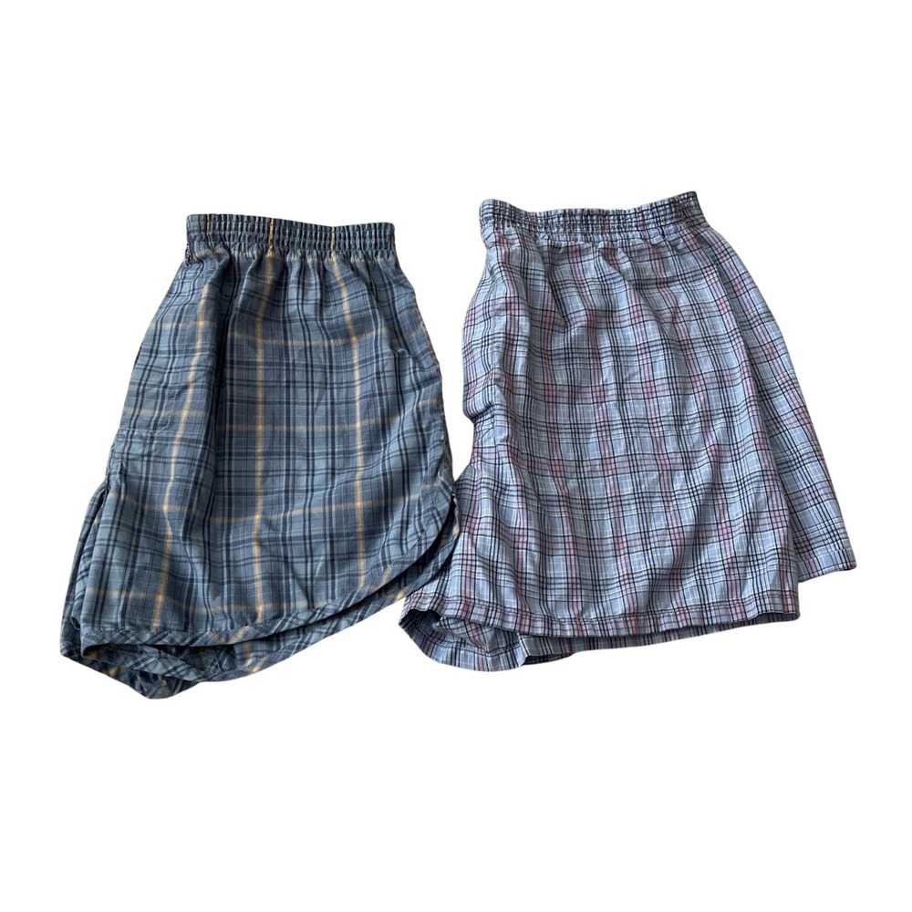 Vintage Pair 90s Jockey Classic Boxers Medium 32-34 Blue Plaid Tapered/Full Cut